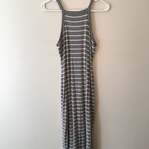 Grey and white striped summer maxi dress